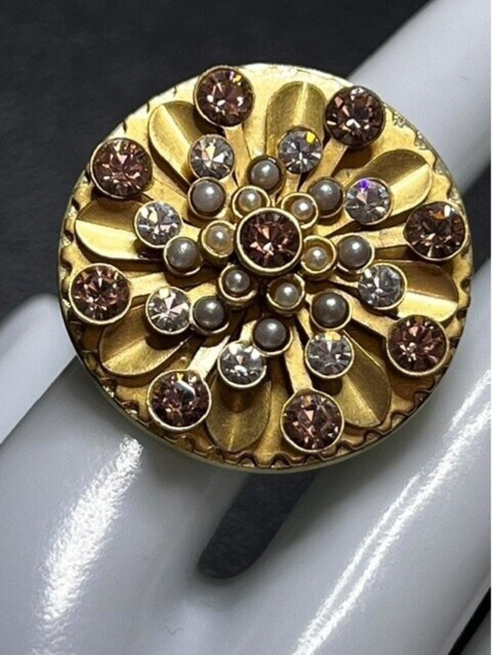 B6250 Juicy Couture Statement  Ring Floral art deco Sunburst Rhinestone sz 8